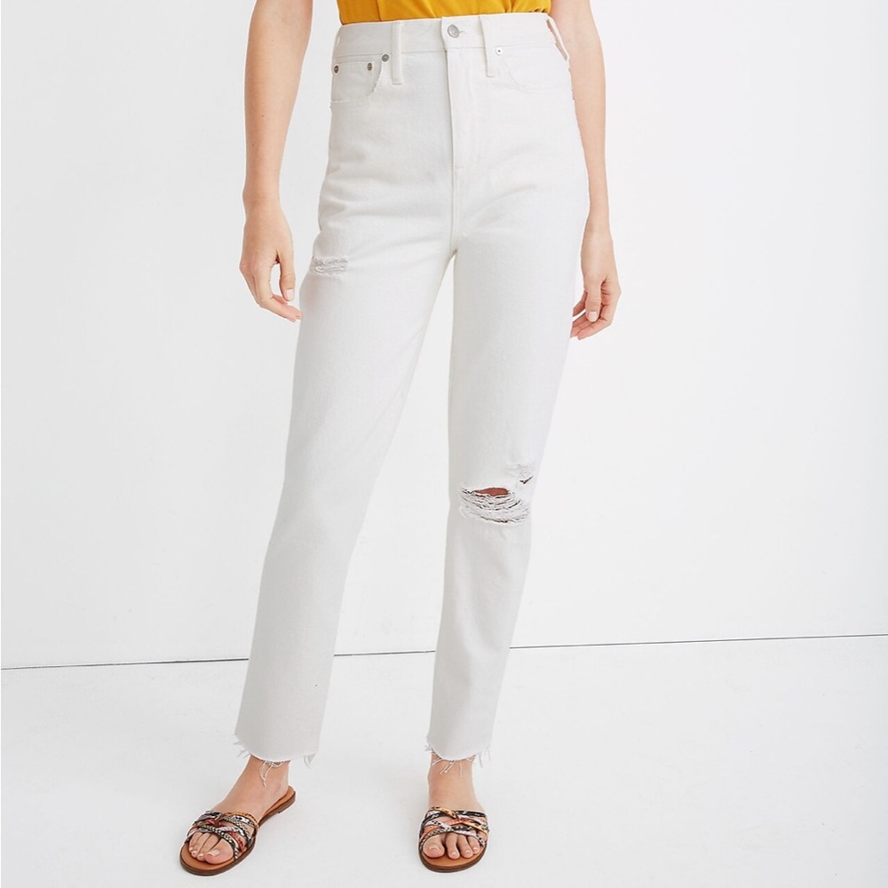 Madewell The Momjean in Tile White: Ripped Knee Edition